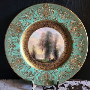 Royal Worcester Gilded Cabinet Plate Signed Harry Davis Scenic Ovington Bros